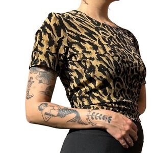 Vintage Christine Gerard Animal Print Top‎ Scoop Neck Short Blouse XL Grunge